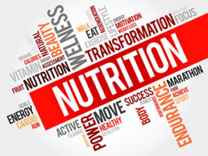 Nutrition word cloud including fitness, sport, and health related words